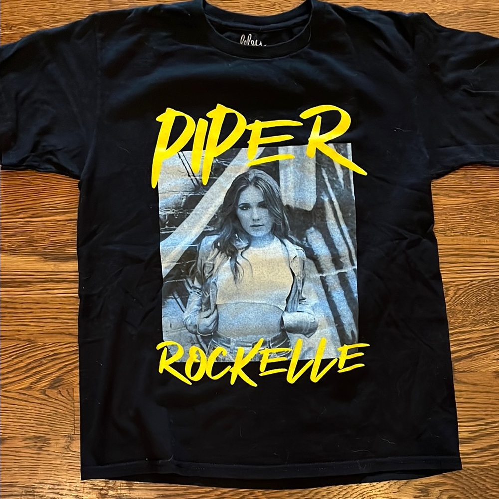 Black Piper Rockelle Graphic Tee with Yellow Text